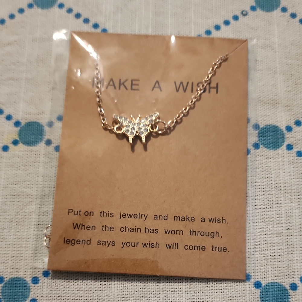 Gold Butterfly Pendant Necklace - Make A Wish